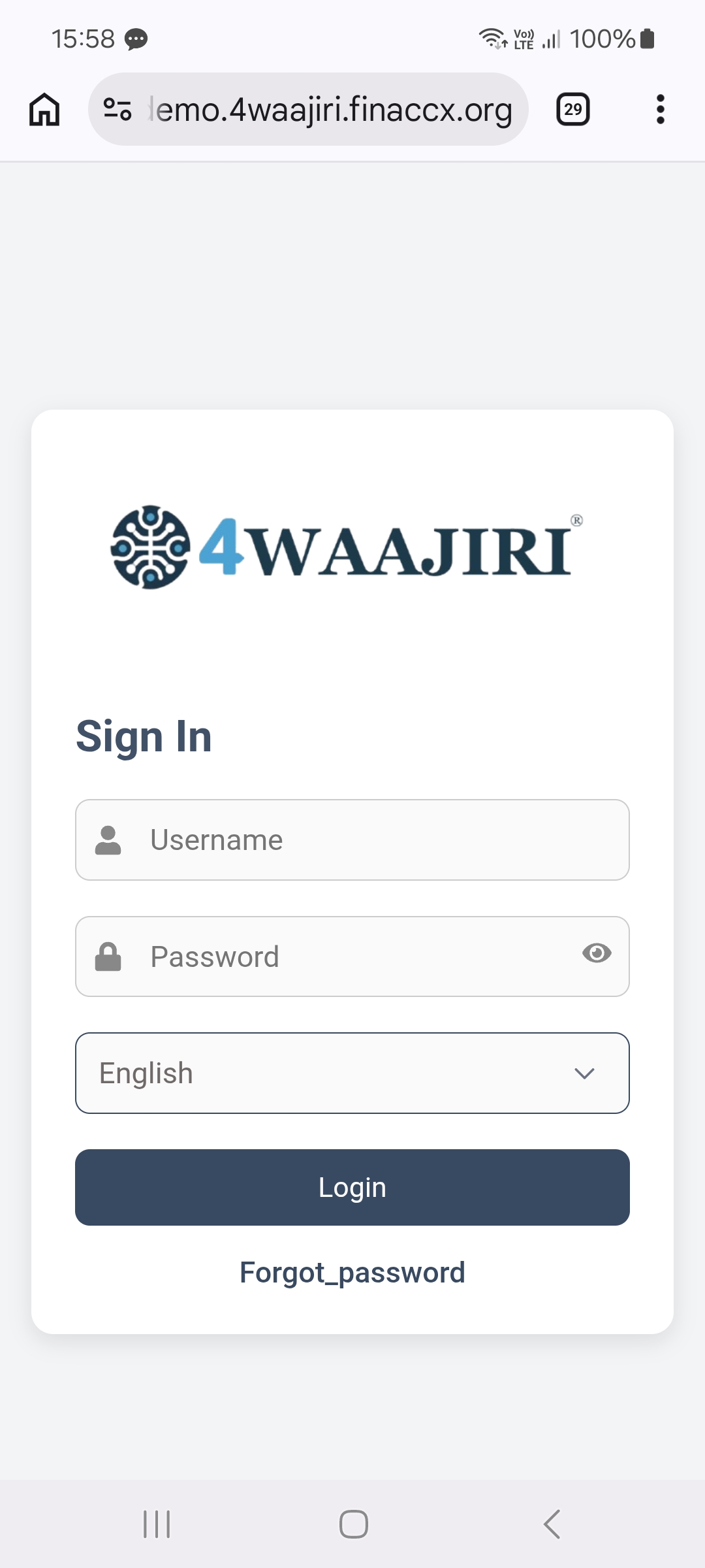 4Waajiri — Mobile login